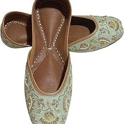 Meher Mint Green & Gold Embroidered Punjabi Jutti for Women | Handcrafted with Sequin & Thread Detailing | Model C2-image-2