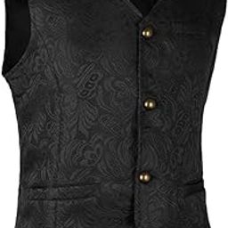 LOSA Men's Medieval Jacquard Waistcoat Steampunk Slim Fit Dress Vest XXXL Black-image-43