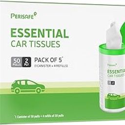 Essential Car Tissues Pack of 5 (50 pulls 2 ply–250 pulls) | Fits in All Type of Car Cup Holder| Easily Accessible |Soft, Eco Friendly & Chemical Free |1 Canister of 50 pulls + 4 Refill-10