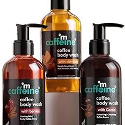 mCaffeine Coffee Body Washes for Men & Women| For Tan Removal & Deep Cleansing | Assorted Value Pack Combo | Contains 3 Shower Gels in Energizing Aroma of Berry, Almond & Cocoa | Pack of 3 | 600ml-0