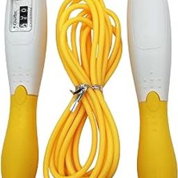 SYGA Fitness Skipping Rope Electronic Counting Skip Rope 2.8 Meter Rubber Rope Sponge Anti Slip Handle for Adult Men and Women - Yellow-picture-22