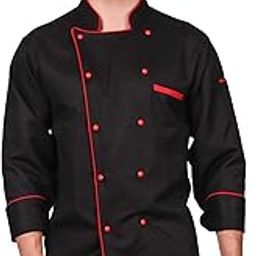 KODENIPR CLUB Men's Royal Series Black Chef Coat Red Piping Contrast,Poly/Cotton Casual Style,Size(Large(40))-image-58