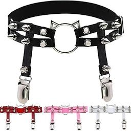 Generic Women Leather Leg Ring Garter Belt Elastic Punk Rivet Thigh Suspender Black-image-20