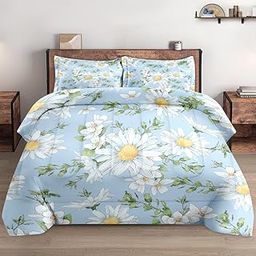King Size Comforter Set with 2 Pillowcases, Wildflower Daisy Flower Floral Soft Bedding Set for Kids and Adults Bedroom Bed Decor-image-49