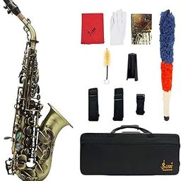 Homgee Vintage Style Bb Soprano Saxophone Sax Brass Material Woodwind Instrument with Carry Case Gloves Cleaning Cloth Brush Sax Strap Mouthpiece Brush-image-73