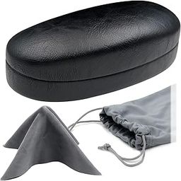 Hard Sunglasses Case for Medium, Large & Oversized frames with cleaning cloth & Pouch, Black-image-59