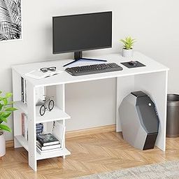 Lukzer Engineered Wood Computer Desk with One Tier Shelves Laptop Study Table for Office Home Workstation Writing Modern Desk (ST-007/ White / 100 x 50 x 77 cm)-0