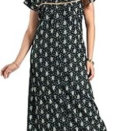 Women's All Over Printed Open Front Full Cotton Blend Nighty/Maxi/Nightgown/Nightwear WSR-152-image-5