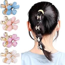 4Pcs Double Sided Mini Crystal Flower Rhinestone Alloy Hair Claw Clip Non-Slip Strong Hold Grip Hair Jaw Clip Accessories-image-50