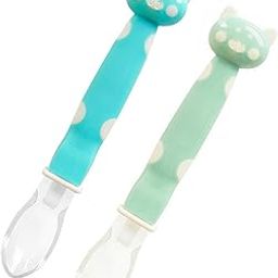 Mopslik Soft Silicone Gel Tip Baby Infant Feeding Training Cartoon Animal Spoon Pack of 2 (Blue Green)-picture-19