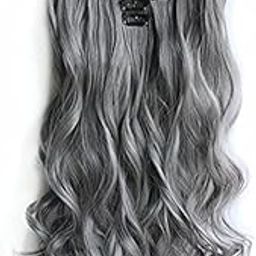 Grey : SWACC Women 20 Inches Curly Full Head 7 Separate Pieces Heat Resistance Synthetic Hair Clip in Hair Extensions (Grey)-image-32