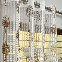 Homefab India 1 Piece Tissue Curtain Panel Transparent Net - Door, 7 feet, Brown-image-13