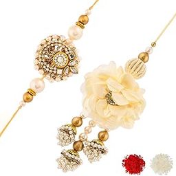 Faux Pearls And Kundan Gems Bhaiya Bhabhi Rakhi|Rakhi For Brother|Lumba For Bhabhi|-image-34