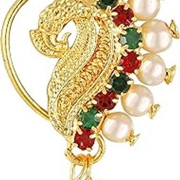 Vighnaharta Gold Plated with Peals Alloy Maharashtrian banu Nath Nathiya./ Nose Pin valentine day gift valentineday gift for her gift for him gift for women gift for women VFJ1005NTH-Press-image-61