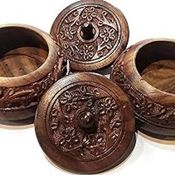 Master Arts Wooden Sindur Dabbi Box for Women - Kumkum Box (Pack of 2), Size 3.5 inch, Shisham Wood Carving Work-image-18