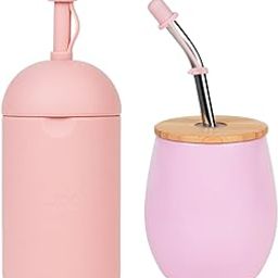 tudd Silicone Buddy Bottle with Straw for Babies 6-12 Months | Pink | with Stainless Steel Happy Tummy Mug 8oz (240ml) | Pink Combo for Toddlers 2-6 Years | BPA-Free, Spill-Proof, Easy Grip-image-7