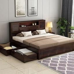 FURNITUREHUB Solid Sheesham Wood Double Bed| Luxury Wooden King Size Bed with Box Storage| Premium Wooden Bed with Headboard for Bedroom Furniture| (Walnut Finish, King Size)-15