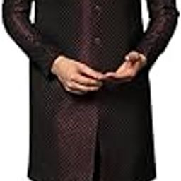 Men's Maroon and Navy Blue Sherwani Trousers Set, Cotton Full Sleaves, Knee Length, Straight, Regular Fit, Mandarin Collar Ethnic wear-image-9