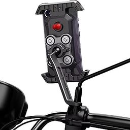 CASON Mobile Holder for Bikes,Phone Stand for Scooty with Rear Mirror Mount & Shock Absorbtion,Switch Lock Behind,Cushioning Pads,360° Rotation for Handlebar Compatible with All Phones-0