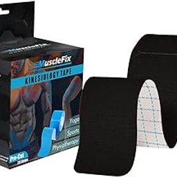 MuscleFix Precut Elastic Cotton Kinesiology Therapeutic Athletic Sports Tape, for Pain Relief and Support (5 cm * 5 m) 20 Precut 10” Strips (Black)-image-26