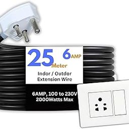 KREPS® Electric Heavy Duty Extention Board, 6+16A, for Indoor & Outdoor Use, Cable with 3-Pin Plug and Multi-Socket Board Supports 100-230V, 2000+2500 Watts (2000W 6A,Small Plug, 25 M)-image-57