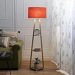 Floor Lamp with –Tripod Design, Soft Ambient Light & Storage for Home Decor-Modern Wooden Floor Lamp with, Storage & Fabric Shade for Living Room & Bedroom (Red)-16