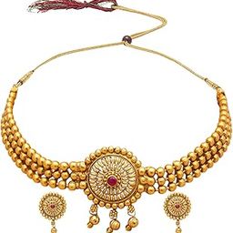 Antique Gold Plated Stylish Traditional Ethnic Thushi Choker Necklace Jewellery Set for Women-image-58