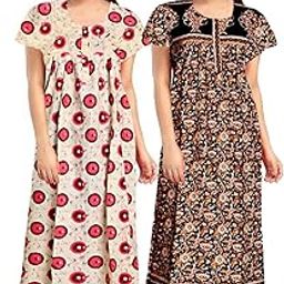 Women's Pure Cotton Nightwear Casual Nighty (Pink Gola Black KALAM-57 Free)-image-97