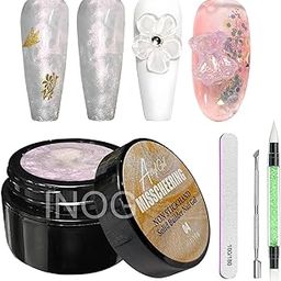 INOG Solid Builder Gel Kit for Nails, Aurora Shimmer Hard Gel for Nail Extension, Non-Sticky 3D Carving Sculpture Gel with Silicone Pen Decoration Mold for DIY Nail Art Home Salon Use (Aurora Pink kit)-5