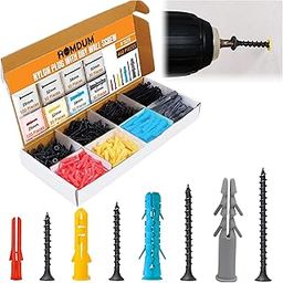 Homdum Assorted Black Dry Wall Screws with Nylon Plugs/Gitti DIY Home Maintenance Kit 5 Sizes 25 mm to 50 mm (Pack of 460 Pieces)-30