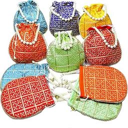 Traditional pearl handle Potli bag Bridal Wedding Return Gift Drawstring batua bag wholesale for girl ladies shagun guest Baby Shower women evening party Ethnic Purse Gifting-image-27