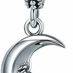 925 Sterling Silver Dangling Moon Charm for Pandora Charms Bracelet & Necklace, Silver, silver-26