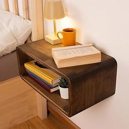 Craftware Curved Wooden Floating Nightstand, Bedside Table for Bedroom | Wooden Nightstand Lamp Table Handmade Bedside Table Modern Floating Nightstands (Walnut)-13