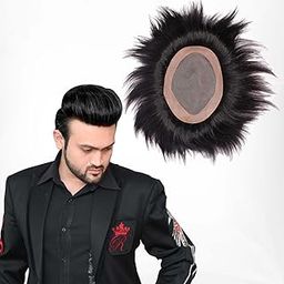 Kabello MONOFILAMENT Human Hair Patch Toupee for Men Natural Human Hair, Fine Hair Wig Replacement System Easy Fit with Tape, Glue or Clips Mono Base (Natural Black) (8 * 6)-image-29