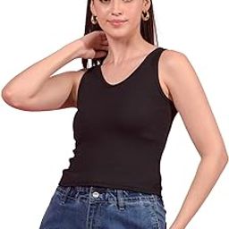 Girls’ Ribbed Cotton Crop Top | V Neck Stylish Sleeveless Top | Slim Fit Summer Wear for Women & Teens | Stretchable, Soft, and Breathable Casual-image-26
