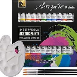 Store2508 Willows Acrylic Paint Set – 24 Premium Acrylic Paint Tubes (12ml) with 3 Brushes & Palette– Vibrant, Non-Toxic Pigments for Canvas, Glass, Plastic, Rocks, Arts and Crafts-20