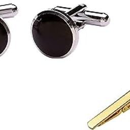 Men's plain Round cufflink with golden tie pin-image-48