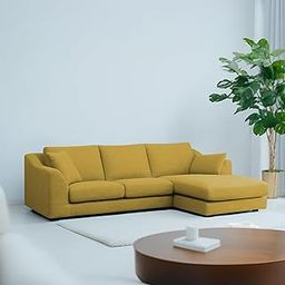 Casaliving Cortina RHS 4 Seater L Shape Sofa Set for Living Room (Yellow Fabric) Premium Fabric Sofa-image-91