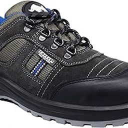 1007 Safety Shoe, Suede Upper, Steel Toe & Acid Resistant, ISI Marked, Dual Density PU Sole. D-Rings for Lace-Ups. Size 05 in Grey-image-13