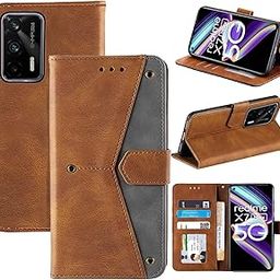 AUTO FOCUS Faux Leather Back Case Flip Cover for Realme X7 Max 5G with ID Card Slot | Foldable Stand | 2 ID Card Slot | 1 Cash Slot - Executive Brown, 20493-20