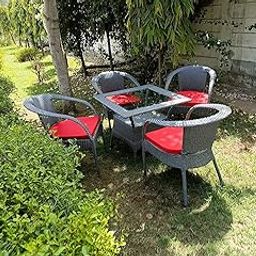 Alisha Craft Patio Chair Sets Garden Wicker Furniture Set for Outdoor Patio and Balcony, Powder Coated Frame, UV Protected Wicker with Cushionss [4 Chairs, 1 Table]-image-19