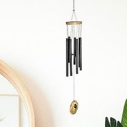 Himalayan Melody Feng Shui Yin Yang Wind Chime - 6 Black Metal Chimes Vastu Chime for Outside, Garden, Balcony, Courtyard| Home Décor Accessories-image-45
