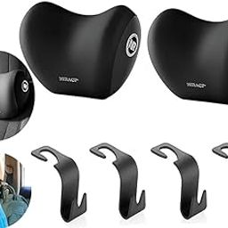 SPEN CANDELS Car Neck Pillow with car seat Hook 2,Neck Pain Relief Long Drive Seat Back Head Rest Memory Foam Pillow for Driving with Adjustable Strap, Removable Cover, Office Chair (Black, 2, Pack)-51
