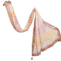 Rajeraj Women's Art Silk Bandhani Dupatta (Off White, 2.35 Meter)-50