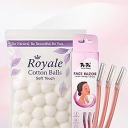 Royale Cotton Balls 100 Count + Pe-Pa Women Face Razor Set of 3 | Skin Care & Grooming Combo | Soft Touch Cotton & Precision Blade Razors-6
