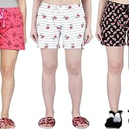 club a9 Women’s Mid‑Rise Multicolor Cotton Printed Summer Shorts – Elastic Waist Regular Fit, Comfy & Breathable, 3‑Pack-picture-46