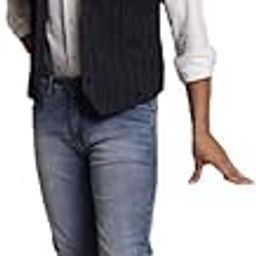Men's Blue Denim Checks Medium Nehru Sleeveless Jacket-image-28