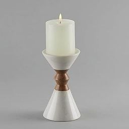 Stone Essential Myra Marble and Wood Candle Holder Stand Pillar Shape for Home Table Decor, Gift and Diwali Decoration (Large)-image-5