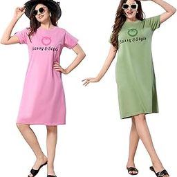 Women's Printed Knee Length Short Nighty - Multicolour (Combo of 2)-image-64