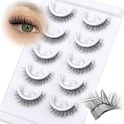 MAYCREATE® 5 Pair Natural Lashes Self Adhesive False Eyelashes Clear Band Cat Eye Lashes Natural Look Fake Eyelashes Pack Naturales Wispy D Curvature Lashes at Home-image-90